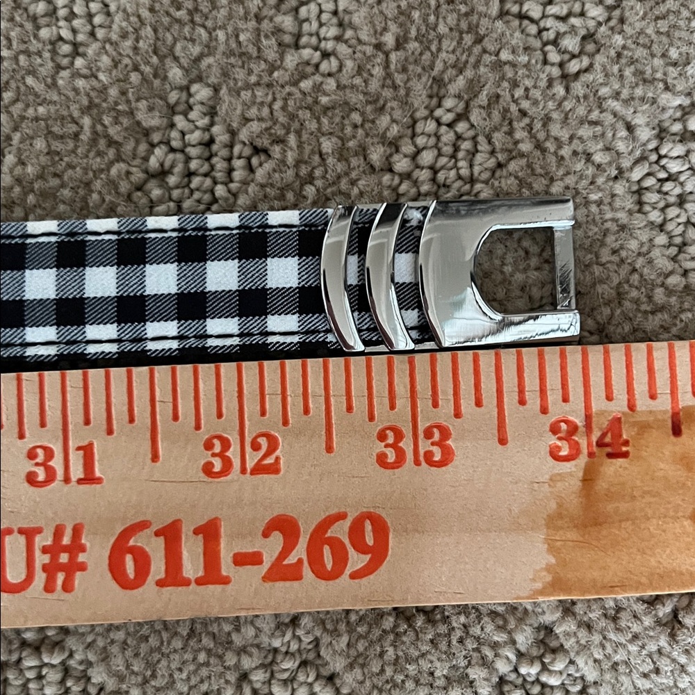 White House Black Market Black and White Gingham Checkered Stretch Belt Sz M - Picture 3 of 5